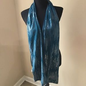 Chico’s Women’s Sequin Spotlight Oblong Mallard Teal Scarf NWT